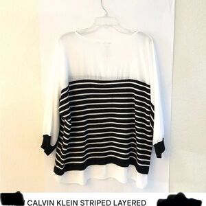 CALVIN KLEIN STRIPED LAYERED LOOK BLACK WHITE PLUS SIZE 1XL...